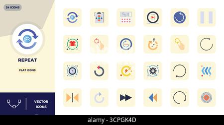 Intelligently designed 24 PIXEL perfect vector icons inspired by Repeat, created in Flat format at 128x128 for smart and efficient design workflows. Stock Vector