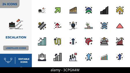 Carefully curated 24 Flat Lineal Color vector icons for Escalation, featuring 128x128 PIXEL perfect resolution for consistent brand representation and Stock Vector