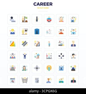 A versatile set of 36 Minimal Flat PIXEL perfect vector icons focused on Career, delivered in crisp 128x128 format ideal for mobile and web applicatio Stock Vector
