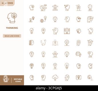 Transform your designs with 42 Heavy Line vector icons themed around Thinking, engineered in 128x128 PIXEL perfect resolution for maximum clarity. Stock Vector