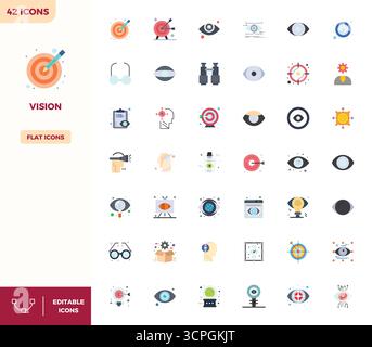 Revolutionary set of 42 PIXEL perfect vector icons inspired by Vision, created in Flat Color format at 128x128 resolution for cutting-edge design. Stock Vector