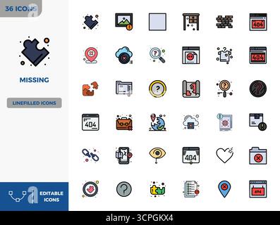 State-of-the-art bundle featuring 36 PIXEL perfect vector icons inspired by Missing, created in Flat Lineal Color format at 128x128 for next-generatio Stock Vector