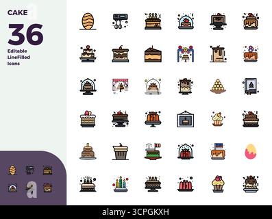 Exclusive collection of 36 Duotone vector icons for Cake, developed with 128x128 PIXEL perfect resolution for premium brand experiences. Stock Vector