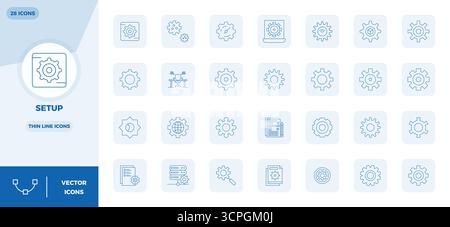 Explore 28 Thin Line PIXEL perfect vector icons in 128x128 resolution inspired by Setup. Perfect for web and app interfaces. Stock Vector