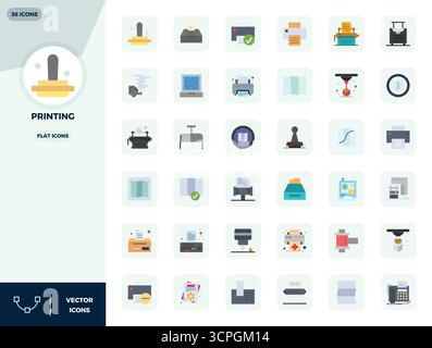 Precision-engineered 36 Flat vector icons for Printing, designed at 128x128 PIXEL perfect resolution for exceptional clarity and scalability. Stock Vector