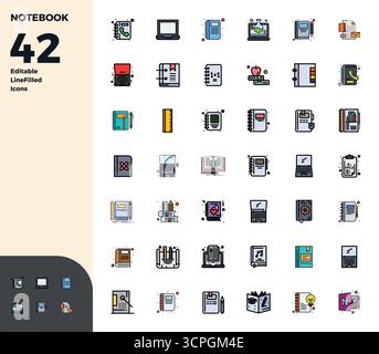 This Notebook vector icon pack includes 42 Duotone designs in 128x128 PIXEL perfect format, perfect for enhancing digital interfaces. Stock Vector