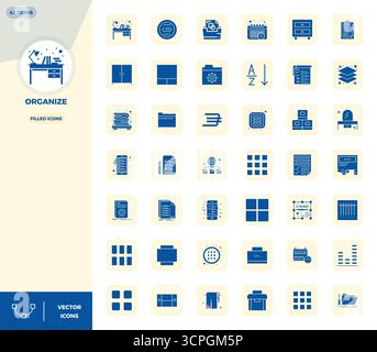 Revolutionary set of 42 PIXEL perfect vector icons inspired by Organize, created in Filled format at 128x128 resolution for cutting-edge design. Stock Vector