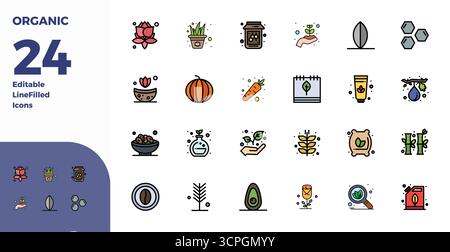 Exclusive collection of 24 Duotone vector icons for Organic, developed with 128x128 PIXEL perfect resolution for premium brand experiences. Stock Vector