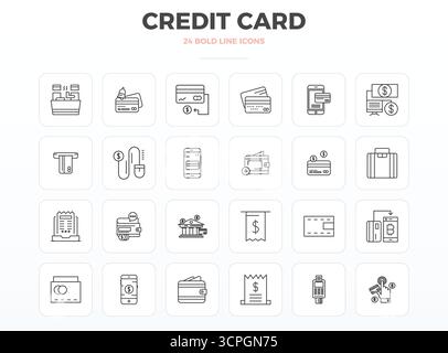 Intelligently designed 24 PIXEL perfect vector icons inspired by Credit Card, created in Strong Outline format at 128x128 for smart and efficient desi Stock Vector