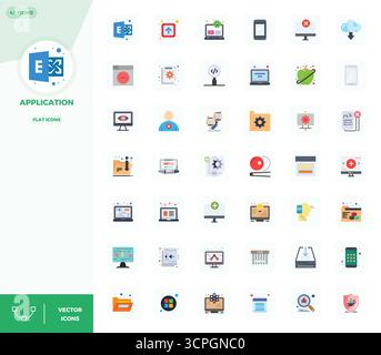 Premium collection of 42 Flat vector icons for Application, meticulously crafted in 128x128 PIXEL perfect resolution for superior visual impact. Stock Vector
