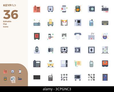 Revolutionary set of 36 PIXEL perfect vector icons inspired by Keypad, created in Flat format at 128x128 resolution for cutting-edge design. Stock Vector