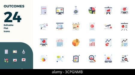 Download 24 scalable Flat vector icons designed for Outcomes, featuring PIXEL perfect 128x128 resolution suitable for professional and creative projec Stock Vector