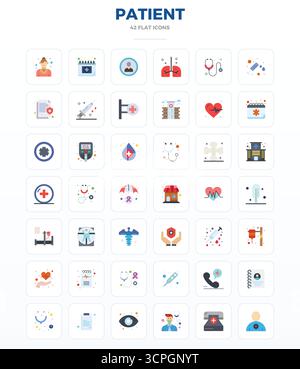 Carefully curated 42 Minimal Flat vector icons for Patient, featuring 128x128 PIXEL perfect resolution for consistent brand representation and user ex Stock Vector