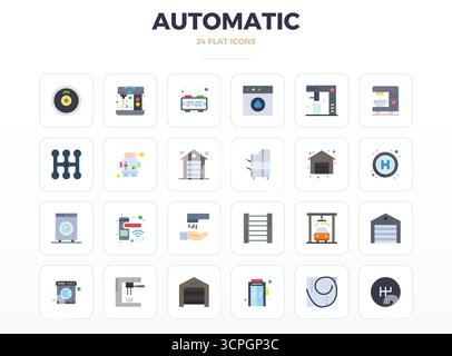 This Automatic vector icon pack includes 24 Minimal Flat designs in 128x128 PIXEL perfect format, perfect for enhancing digital interfaces. Stock Vector