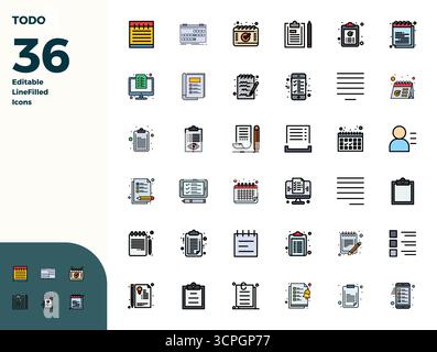 Comprehensive bundle featuring 36 vector icons in Duotone design for ToDo, delivered in crisp 128x128 PIXEL perfect quality. Stock Vector
