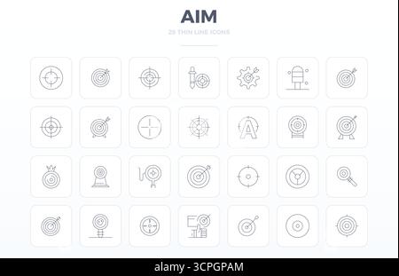 Intelligently designed 28 PIXEL perfect vector icons inspired by Aim, created in Thin Outline format at 128x128 for smart and efficient design workflo Stock Vector