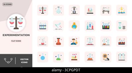 Masterfully created 24 vector icons representing Experimentation in Flat design, featuring 128x128 PIXEL perfect resolution for exceptional visual qua Stock Vector