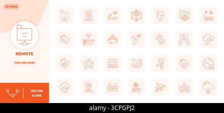 Advanced collection of 28 PIXEL perfect vector icons inspired by Remote, crafted in Thin Line with 128x128 optimization for superior visual performanc Stock Vector