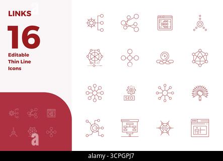This Links vector icon pack includes 16 Thin Line designs in 128x128 PIXEL perfect format, perfect for enhancing digital interfaces. Stock Vector