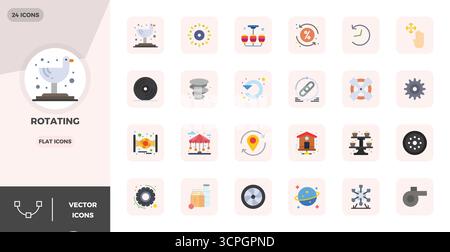 Beautifully rendered 24 Flat PIXEL perfect vector icons for Rotating, created at 128x128 resolution for stunning visual consistency across platforms. Stock Vector