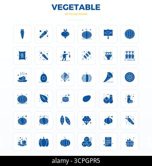 Thoughtfully designed 36 vector icons themed around Vegetable, crafted in SolidFill with 128x128 PIXEL perfect precision for contemporary design needs Stock Vector