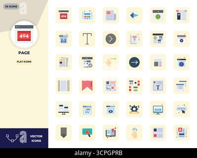 Exceptional collection of 36 Flat vector icons for Page, delivered in 128x128 PIXEL perfect resolution for unparalleled visual excellence and usabilit Stock Vector
