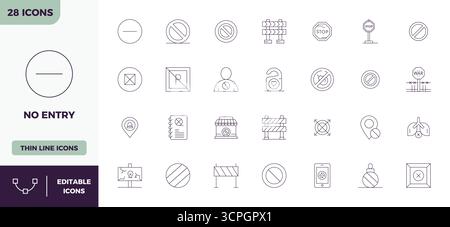 Explore 28 Minimal Line PIXEL perfect vector icons in 128x128 resolution inspired by No Entry. Perfect for web and app interfaces. Stock Vector