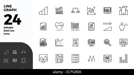 Expertly designed 24 Bold Line PIXEL perfect vector icons for Line Graph, engineered at 128x128 resolution for flawless integration and performance. Stock Vector