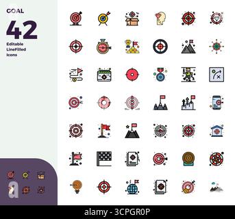Essential pack of 42 PIXEL perfect vector icons for Goal in Duotone format, sized at 128x128 for optimal performance and scalability. Stock Vector