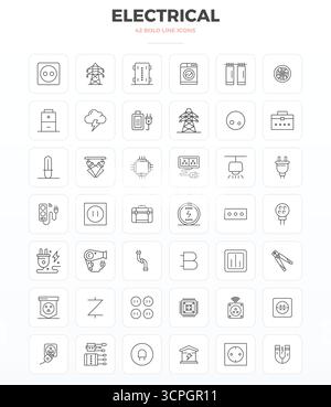 Expertly designed 42 Strong Outline PIXEL perfect vector icons for Electrical, engineered at 128x128 resolution for flawless integration and performan Stock Vector