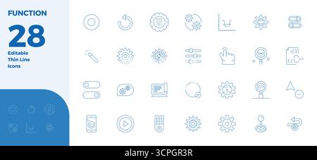 Advanced collection of 28 PIXEL perfect vector icons inspired by Function, crafted in Thin Line with 128x128 optimization for superior visual performa Stock Vector