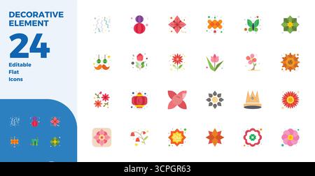 Distinctive pack of 24 PIXEL perfect vector icons inspired by Decorative Element, crafted in Flat format at 128x128 for memorable brand experiences. Stock Vector