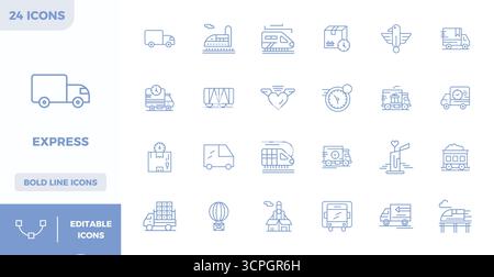 This Express vector icon pack includes 24 Heavy Line designs in 128x128 PIXEL perfect format, perfect for enhancing digital interfaces. Stock Vector