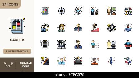 Refined bundle featuring 24 Flat Lineal Color vector icons for Career, optimized with 128x128 PIXEL perfect quality for elegant and functional design Stock Vector