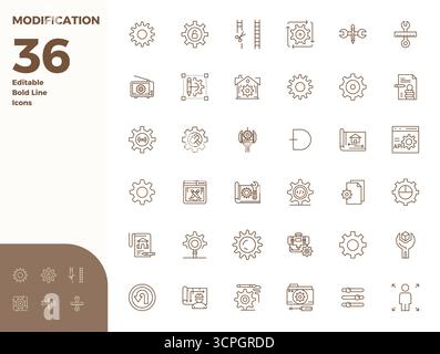 Download 36 scalable Bold Line vector icons designed for Modification, featuring PIXEL perfect 128x128 resolution suitable for professional and creati Stock Vector
