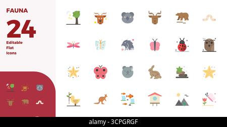 Intelligently designed 24 PIXEL perfect vector icons inspired by Fauna, created in Flat format at 128x128 for smart and efficient design workflows. Stock Vector