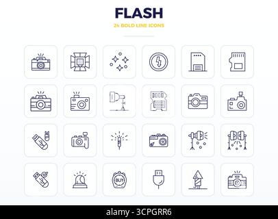 Discover a set of 24 Strong Outline vector icons crafted for the Flash theme, featuring 128x128 PIXEL perfect designs ideal for modern UI/UX projects. Stock Vector