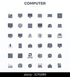 Industry-leading pack of 36 SolidFill PIXEL perfect vector icons for Computer, sized at 128x128 for optimal rendering and user interface excellence. Stock Vector