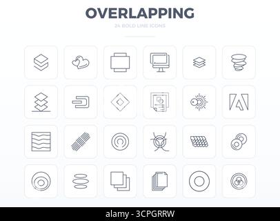 Download 24 scalable Strong Outline vector icons designed for Overlapping, featuring PIXEL perfect 128x128 resolution suitable for professional and cr Stock Vector