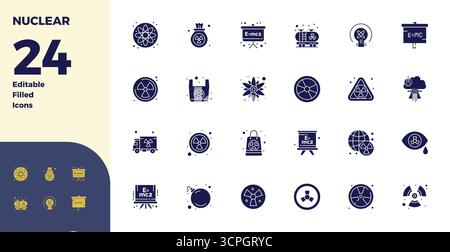 Intelligently designed 24 PIXEL perfect vector icons inspired by Nuclear, created in Glyph Filled format at 128x128 for smart and efficient design wor Stock Vector