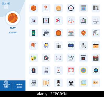 A dynamic set of 42 vector icons in Flat, tailored for Play with 128x128 PIXEL perfect quality suited for digital products. Stock Vector