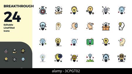 Refined bundle featuring 24 Duotone vector icons for Breakthrough, optimized with 128x128 PIXEL perfect quality for elegant and functional design solu Stock Vector