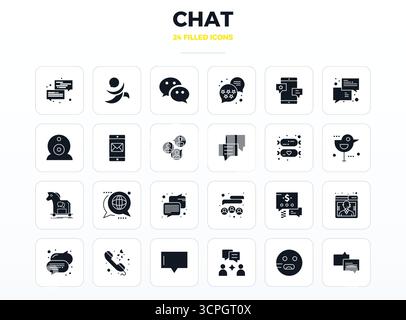 Professional-grade collection of 24 SolidFill vector icons representing Chat, crafted with 128x128 PIXEL perfect precision for enterprise applications Stock Vector