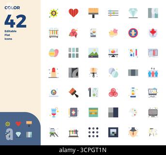 Advanced collection of 42 PIXEL perfect vector icons inspired by Color, crafted in Flat with 128x128 optimization for superior visual performance. Stock Vector