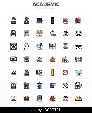 Expertly designed 42 LineFill PIXEL perfect vector icons for Academic, engineered at 128x128 resolution for flawless integration and performance. Stock Vector