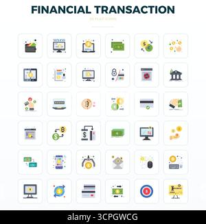 High-performance collection of 36 Minimal Flat vector icons for Financial Transaction, engineered with 128x128 PIXEL perfect resolution for optimal us Stock Vector