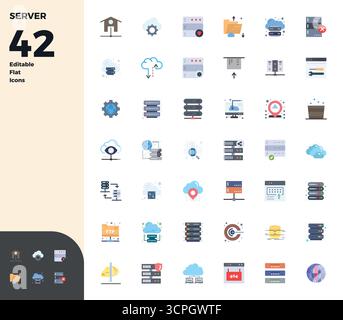 Unlock 42 Flat PIXEL perfect vector icons inspired by Server, optimized in 128x128 format for flawless display across all devices. Stock Vector