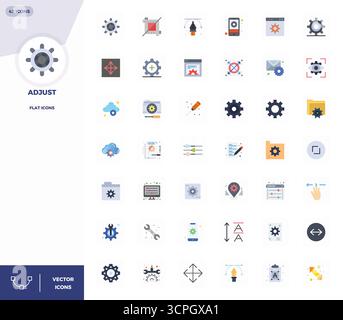 A versatile set of 42 Flat PIXEL perfect vector icons focused on Adjust, delivered in crisp 128x128 format ideal for mobile and web applications. Stock Vector