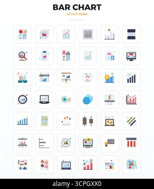 This Bar Chart vector icon pack includes 42 Minimal Flat designs in 128x128 PIXEL perfect format, perfect for enhancing digital interfaces. Stock Vector