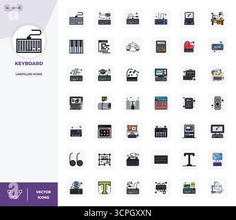 This Keyboard vector icon pack includes 42 LineFilled designs in 128x128 PIXEL perfect format, perfect for enhancing digital interfaces. Stock Vector